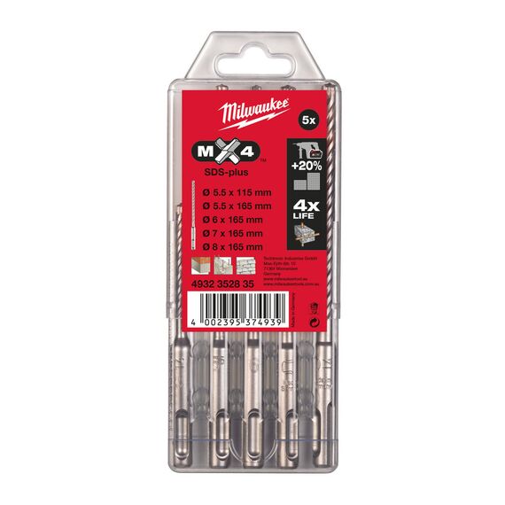 Набор буров Milwaukee MX4 SDS-Plus 5.5-8 MM 5 PCS - 4932352835, Диаметр: SET, Модель: MX4 SDS-Plus 5.5-8 MM 5 PCS, внеший вид, изображение 2