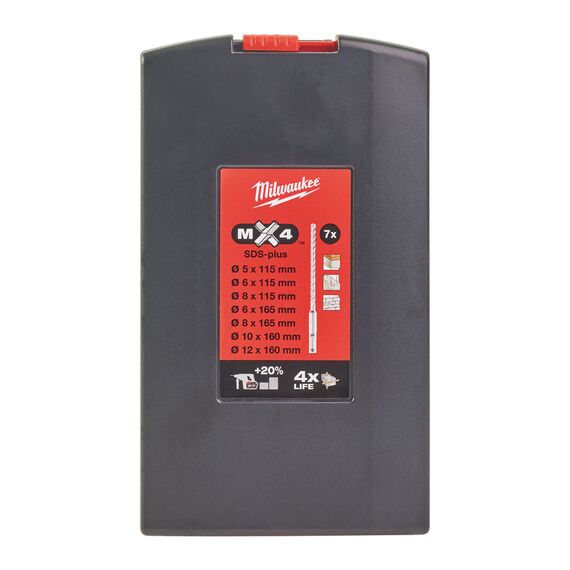 Набор буров Milwaukee MX4 SDS-Plus 5-12 MM 7 PCS - 4932451464, Диаметр: SET, Модель: MX4 SDS-Plus 5-12 MM 7 PCS, внеший вид, изображение 2