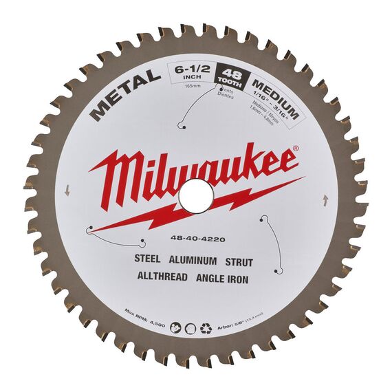 Пильный диск по металлу Milwaukee CSB P M 165 x ⅝ x 1,6x48 для циркулярной пилы - 48404220, Диаметр диска (мм): 165, Посадочный диаметр (мм): 15,87, Модель: CSB P M 165 x ⅝ x 1,6x48, внеший вид
