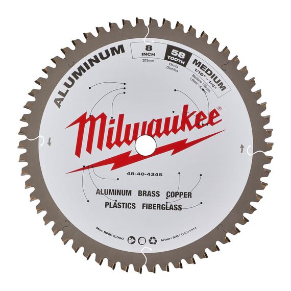 Пильный диск по металлу Milwaukee CSB P Alu 203 x ⅝ x 2,4 x 58 для циркулярной пилы - 48404345, Диаметр диска (мм): 203, Посадочный диаметр (мм): 15,87, Модель: CSB P Alu 203 x ⅝ x 2,4 x 58, внеший вид