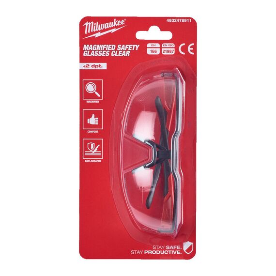 Очки защитные Milwaukee Clear Safety Glasses +2.0 - 4932478911, Модель: Clear Safety Glasses +2.0, Цвет: Прозрачные, внеший вид, изображение 2