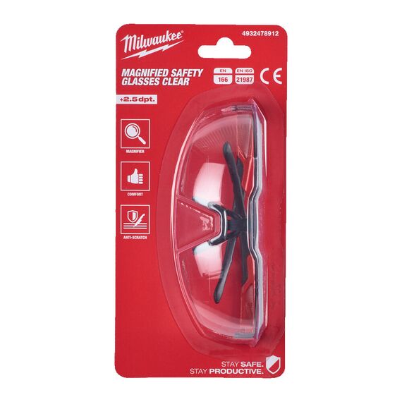 Очки защитные Milwaukee Clear Safety Glasses +2.5 - 4932478912, Модель: Clear Safety Glasses +2.5, Цвет: Прозрачные, внеший вид, изображение 2