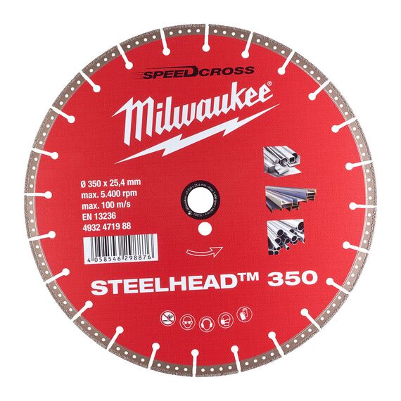Алмазный диск Milwaukee STEELHEAD™ 350 - 4932471988, Диаметр диска (мм): 350, Посадочный диаметр (мм): 25,4, Модель: STEELHEAD™ 350, внеший вид
