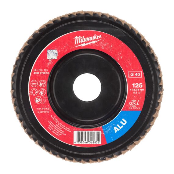 Лепестковый диск Milwaukee FLAP DISC ALU SLC50-125mm G40 - 4932479091, Модель: FLAP DISC ALU SLC50-125mm G40, внеший вид, изображение 2