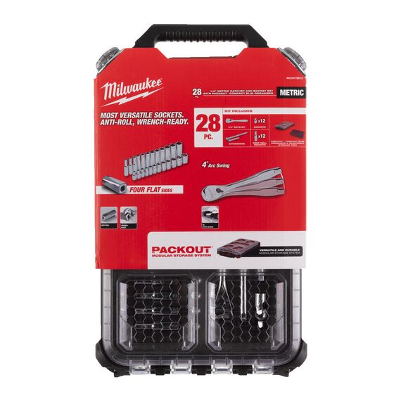 Набор метрических головок с трещоткой Milwaukee METRIC ¼″ RATCHET & SOCKET SET 28 PC - 4932478812, внеший вид, изображение 4