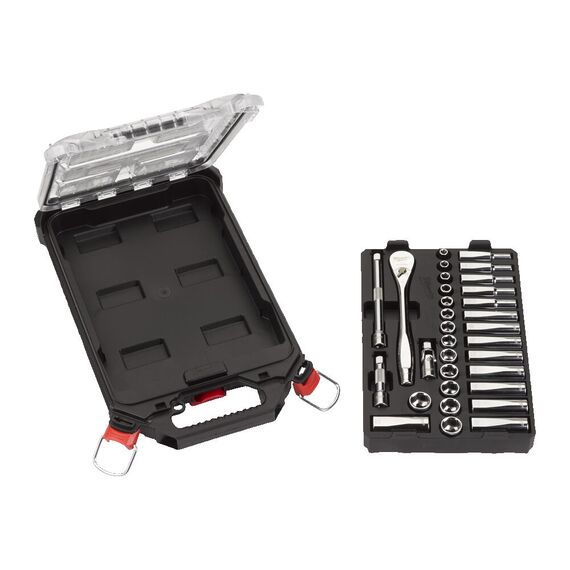Набор метрических головок с трещоткой Milwaukee METRIC ⅜″ RATCHET & SOCKET SET 32 PC - 4932478813, внеший вид
