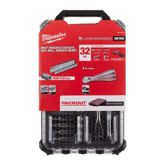 Набор метрических головок с трещоткой Milwaukee METRIC ⅜″ RATCHET & SOCKET SET 32 PC - 4932478813, внеший вид, изображение 4
