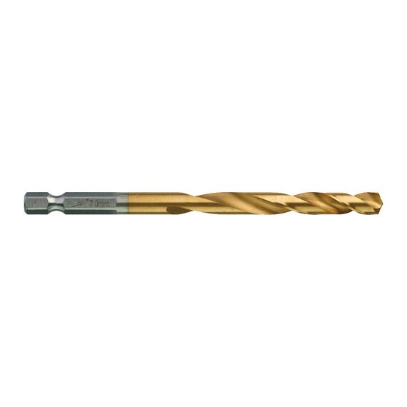 Сверло по металлу с шестигранным хвостовиком Milwaukee Shockwave HSS-G TiN Red Hex 7 mm 5 pcs - 4932478182, Диаметр: 7, Модель: Shockwave HSS-G TiN Red Hex 7 mm 5 pcs, Длина (мм): 109, внеший вид