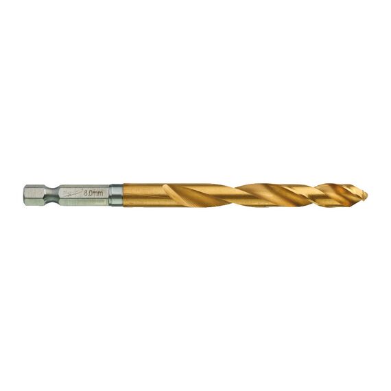 Сверло по металлу с шестигранным хвостовиком Milwaukee Shockwave HSS-G TiN Red Hex 8 mm 5 pcs - 4932478183, Диаметр: 8, Модель: Shockwave HSS-G TiN Red Hex 8 mm 5 pcs, Длина (мм): 111, внеший вид