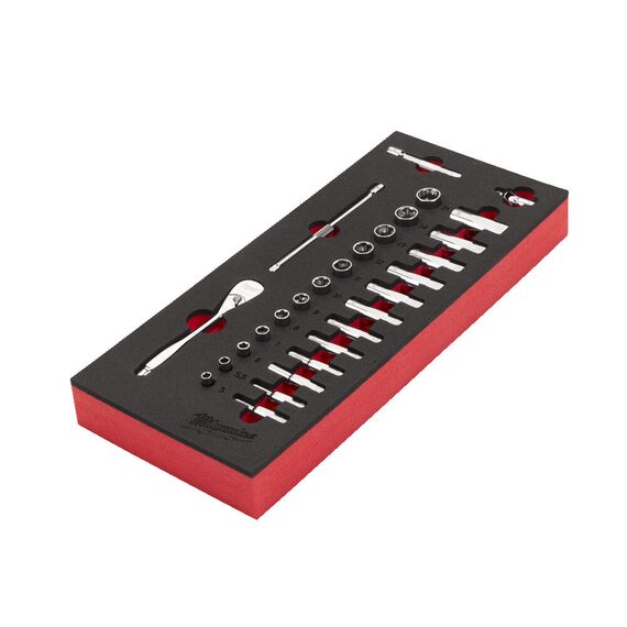 Ложемент с головками и трещоткой Milwaukee ¼″ Ratchet and Socket Set Foam Insert - 4932479824, внеший вид, изображение 2