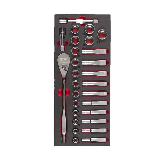 Ложемент с головками и трещоткой Milwaukee ½″ Ratchet and Socket Set Foam Insert - 4932479826, внеший вид