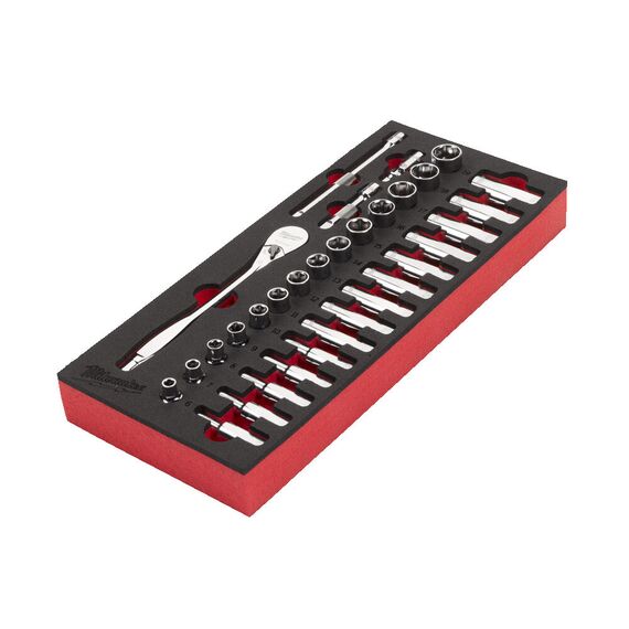 Ложемент с головками и трещоткой Milwaukee ⅜″ Ratchet and Socket Set Foam Insert - 4932479825, внеший вид, изображение 2