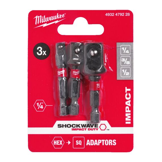 Набор переходников для головок Milwaukee SHOCKWAVE™ IMPACT DUTY SOCKET ADAPTOR SET 3PC DIN 3126 - E 6.3 - 4932479228, Модель: SHOCKWAVE™ IMPACT DUTY SOCKET ADAPTOR SET 3PC, внеший вид, изображение 2