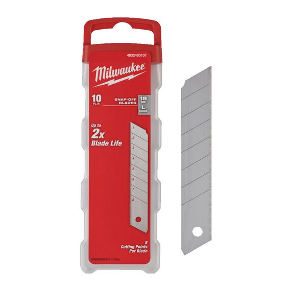 Сменное лезвие для выдвижных ножей Milwaukee SNAP BLADES 18 MM 10pcs - 4932480107, Модель: SNAP BLADES 18 MM 10pcs, внеший вид, изображение 2
