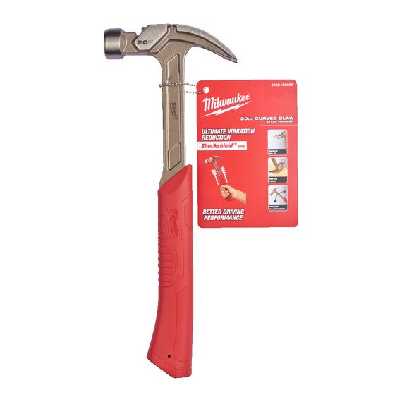 Стальной молоток с закругленным гвоздодером Milwaukee STEEL CURVED CLAW HAMMER 20OZ 570G - 4932478656, Модель: STEEL CURVED CLAW HAMMER 20OZ 570G, внеший вид, изображение 4