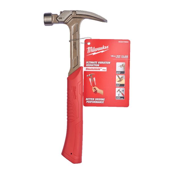 Стальной молоток с прямым гвоздодером Milwaukee STEEL RIP CLAW HAMMER 16OZ 450G - 4932478653, Модель: STEEL RIP CLAW HAMMER 16OZ 450G, внеший вид, изображение 2