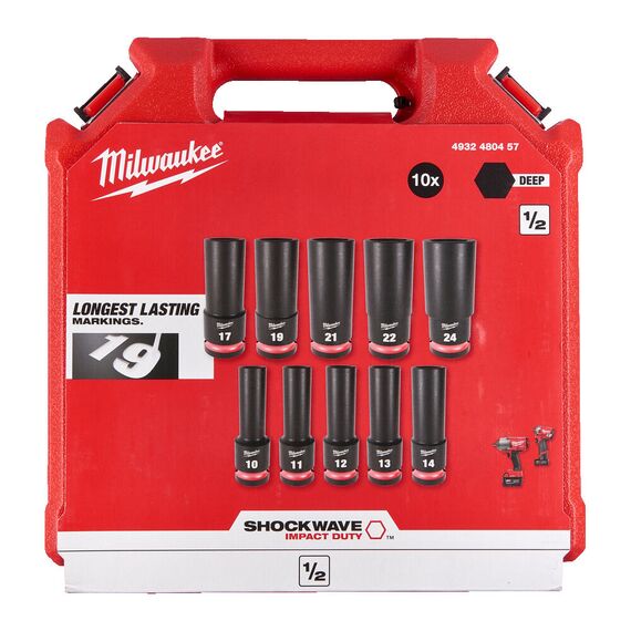 Набор удлиненных ударных головок Milwaukee ½˝ IMPACT SOCKET SET DEEP - 4932480457, внеший вид, изображение 2