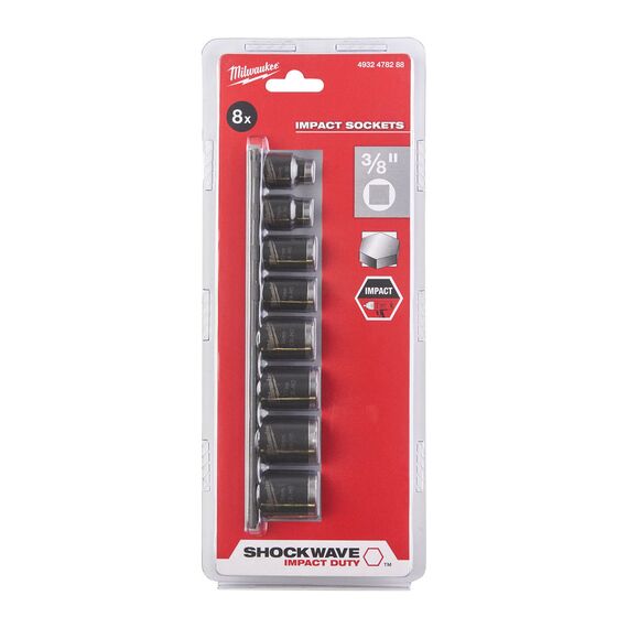 Набор ударных головок Milwaukee ⅜˝ IMPACT SOCKET SET SHORT 8PC - 4932478288, фото, изображение 2 Набор ударных головок Milwaukee ⅜˝ IMPACT SOCKET SET SHORT 8PC - 4932478288, внеший вид, изображение 2