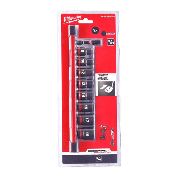 Набор ударных головок Milwaukee ⅜˝ IMPACT SOCKET STD SET-9PC - 4932480454, фото, изображение 2 Набор ударных головок Milwaukee ⅜˝ IMPACT SOCKET STD SET-9PC - 4932480454, внеший вид, изображение 2