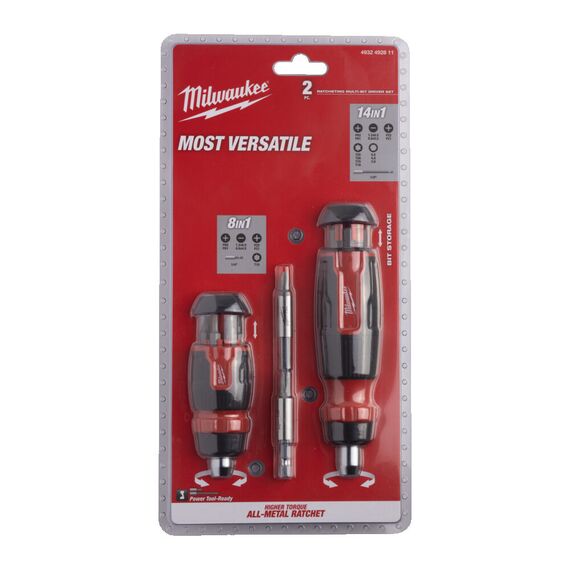 Набор отверток с трещоткой Milwaukee 2 PC RATCHETING AND COMPACT RATCHETING MULTI-BIT SCREWDRIVER KIT - 4932492811, Модель: 2 PC RATCHETING AND COMPACT RATCHETING MULTI-BIT SCREWDRIVER KIT, фото, изображение 2 Набор отверток с трещоткой Milwaukee 2 PC RATCHETING AND COMPACT RATCHETING MULTI-BIT SCREWDRIVER KIT - 4932492811, Модель: 2 PC RATCHETING AND COMPACT RATCHETING MULTI-BIT SCREWDRIVER KIT, внеший вид, изображение 2