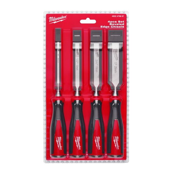 Стамеска плоская Milwaukee BEVELED EDGE CHISELS SET 4PC - 4932479897, Модель: BEVELED EDGE CHISELS SET 4PC, внеший вид, изображение 2