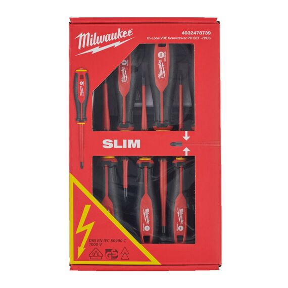 Набор трехгранных отверток и тестер напряжения Milwaukee TRI-LOBE VDE SCREWDRIVER PH SET-7PC - 4932478739, Модель: TRI-LOBE VDE SCREWDRIVER PH SET-7PC, внеший вид