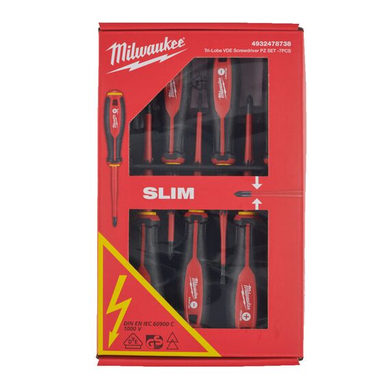 Набор трехгранных отверток и тестер напряжения Milwaukee TRI-LOBE VDE SCREWDRIVER PZ SET-7PC - 4932478738, Модель: TRI-LOBE VDE SCREWDRIVER PZ SET-7PC, внеший вид
