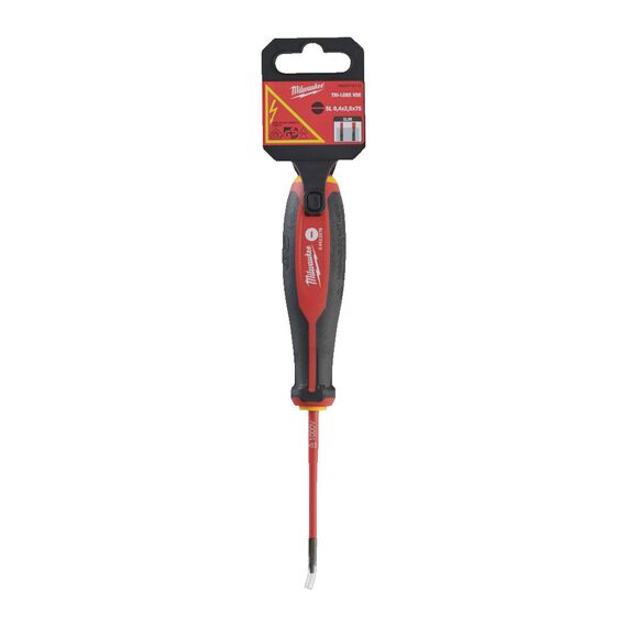 Трехгранная отвертка, изолированная Milwaukee TRI-LOBE VDE SCREWDRIVER-SLOTTED 0.4 X 2.5 X 75 - 4932478712, Тип отвертки: SL 0,4 x 2,5, Модель: TRI-LOBE VDE SCREWDRIVER-SLOTTED 0.4 X 2.5 X 75, Длина (мм): 75, внеший вид, изображение 2