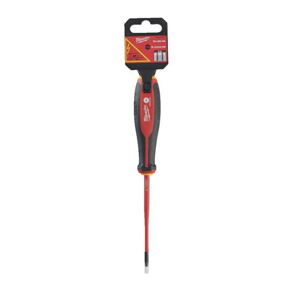 Трехгранная отвертка, изолированная Milwaukee TRI-LOBE VDE SCREWDRIVER-SLOTTED 0.5 X 3 X 100 - 4932478713, Тип отвертки: SL 0,5 x 3, Модель: TRI-LOBE VDE SCREWDRIVER-SLOTTED 0.5 X 3 X 100, Длина (мм): 100, внеший вид, изображение 2