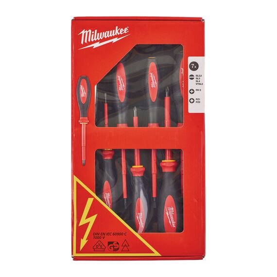 Набор изолированных отверток Milwaukee VDE SCREWDRIVER SET 1 7pcs - 4932464067, Модель: VDE SCREWDRIVER SET 1 7pcs, Длина (мм): 75, фото, изображение 2 Набор изолированных отверток Milwaukee VDE SCREWDRIVER SET 1 7pcs - 4932464067, Модель: VDE SCREWDRIVER SET 1 7pcs, Длина (мм): 75, внеший вид, изображение 2