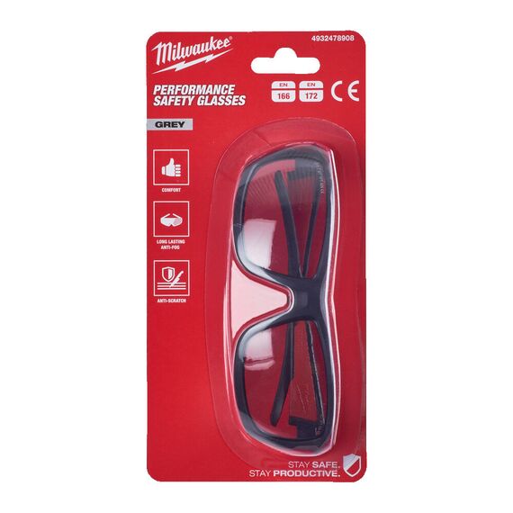Очки защитные Milwaukee PERFORMANCE GRAY SAFETY GLASSES - 4932478908, Модель: PERFORMANCE GRAY SAFETY GLASSES, Цвет: Серый, внеший вид, изображение 3