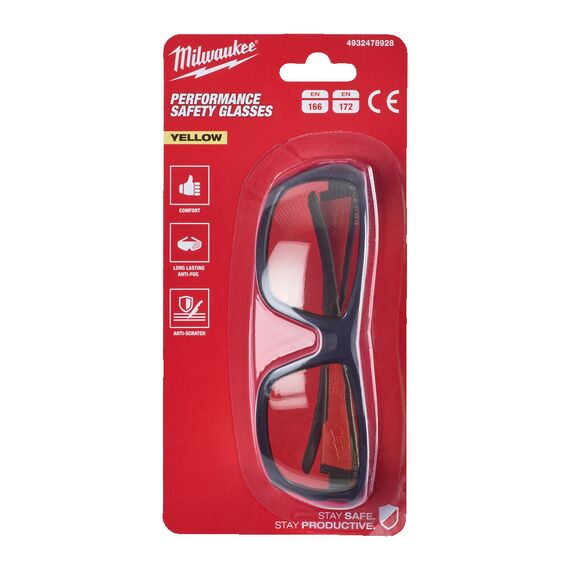 Очки защитные Milwaukee PERFORMANCE YELLOW SAFETY GLASSES - 4932478928, Модель: PERFORMANCE YELLOW SAFETY GLASSES, Цвет: Желтый, внеший вид, изображение 4