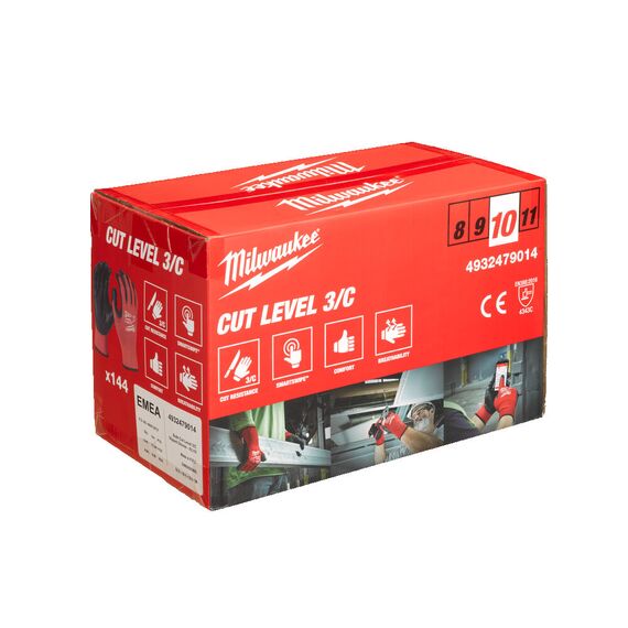 Перчатки рабочие Milwaukee 144 PACK BULK CUT C GLOVES 10／XL - 4932479014, Модель: 144 PACK BULK CUT C GLOVES 10／XL, Цвет: Черный, красный, внеший вид