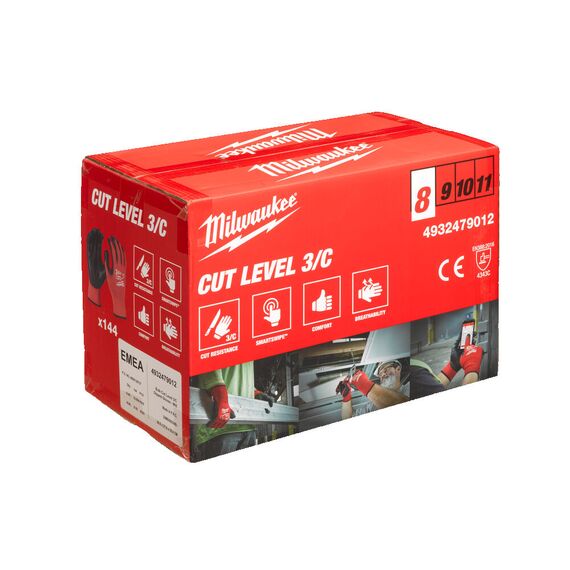 Перчатки рабочие Milwaukee 144 PACK BULK CUT C GLOVES 7／S - 4932479717, Модель: 144 PACK BULK CUT C GLOVES 7／S, Цвет: Черный, красный, внеший вид