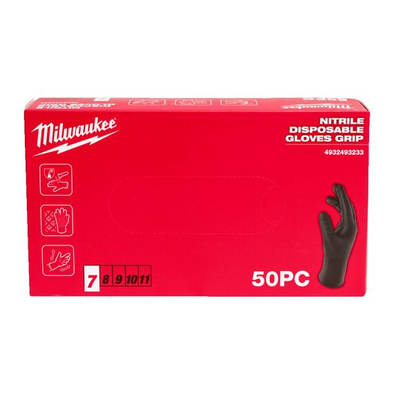 Перчатки рабочие Milwaukee 50 Pack Nitrile Disposable Gloves Grip 7／S - 4932493233, Модель: 50 Pack Nitrile Disposable Gloves Grip 7／S, Цвет: Черный, внеший вид, изображение 2