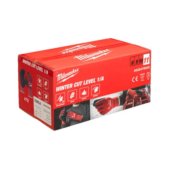 Перчатки рабочие утепленные Milwaukee 72 PACK BULK WINTER CUT A GLOVES 11／XXL - 4932479003, Модель: 72 PACK BULK WINTER CUT A GLOVES 11／XXL, Цвет: Черный, красный, внеший вид, изображение 2
