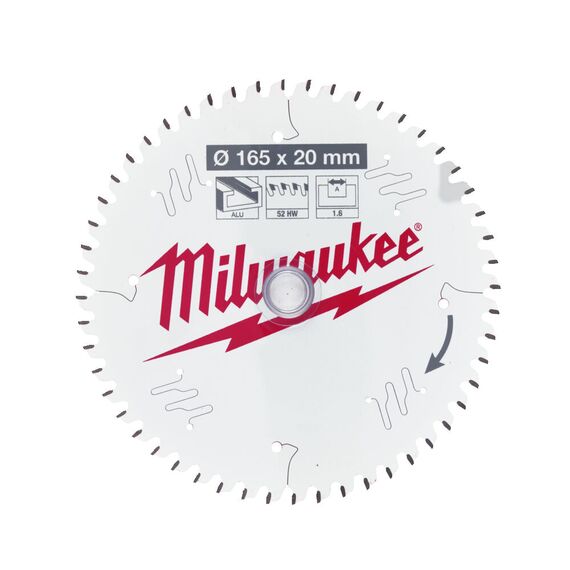 Пильный диск по металлу Milwaukee CSB P Alu 165 x 20 x 1.6 x 52 ATB для торцовочной пилы - 4932479087, Диаметр диска (мм): 165, Посадочный диаметр (мм): 20, Модель: CSB P Alu 165 x 20 x 1.6 x 52 ATB, внеший вид