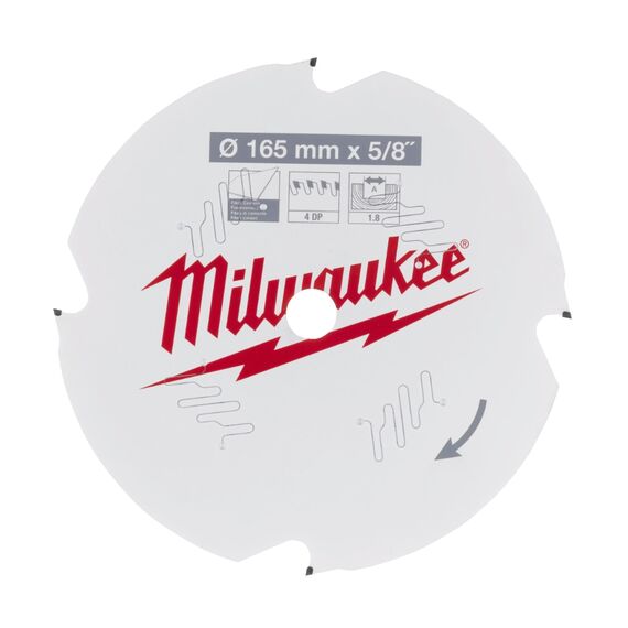 Пильный диск по дереву Milwaukee CSB P FC 165 x 5／8 x 1.8 x 4D для циркулярной пилы - 4932493217, Диаметр диска (мм): 165, Посадочный диаметр (мм): 15,87, Модель: CSB P FC 165 x 5／8 x 1.8 x 4D, внеший вид
