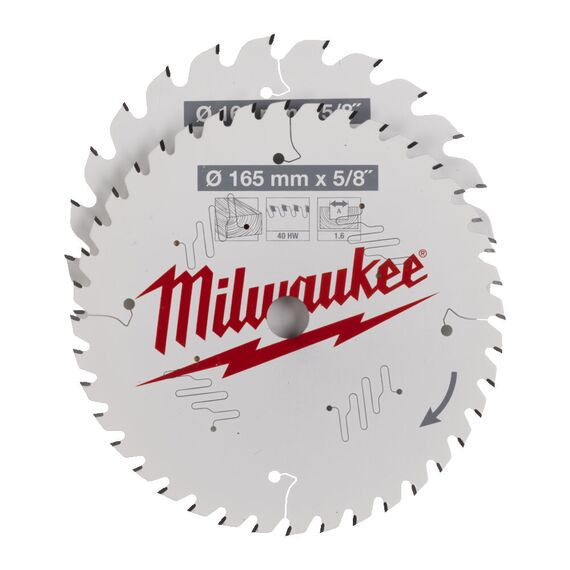 Пильный диск по дереву Milwaukee CSB Twin Pack 165 x 24T／40T для циркулярной пилы - 4932479837, Диаметр диска (мм): 165, Посадочный диаметр (мм): 15,87, Модель: CSB Twin Pack 165 x 24T／40T, внеший вид