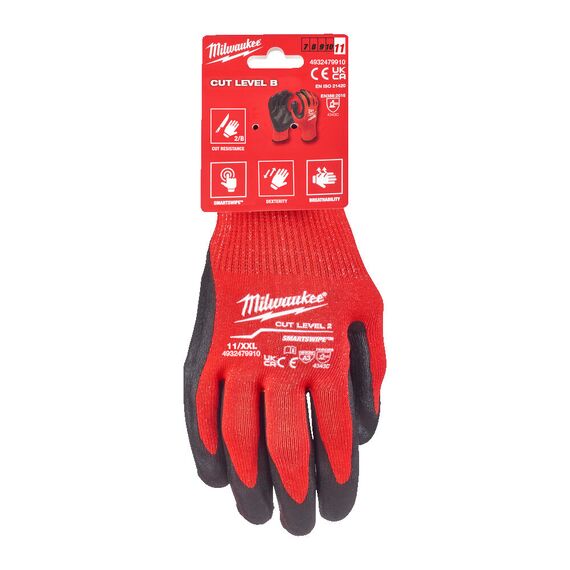 Перчатки рабочие Milwaukee CUT B GLOVES 11／XXL - 4932479910, Модель: CUT B GLOVES 11／XXL, Цвет: Черный, красный, внеший вид, изображение 2
