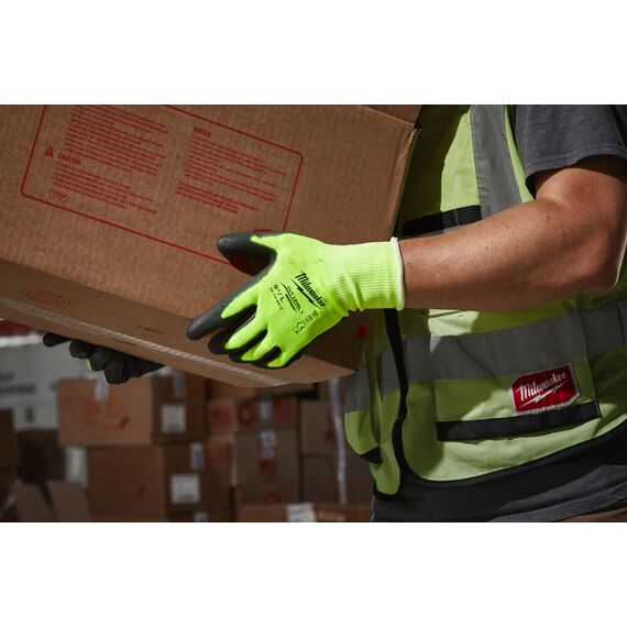 Перчатки рабочие Milwaukee HI-VIS CUT A GLOVES 10／XL - 4932479919, Модель: HI-VIS CUT A GLOVES 10／XL, Цвет: Черный, салатовый, внеший вид, изображение 3