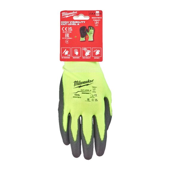 Перчатки рабочие Milwaukee HI-VIS CUT A GLOVES 10／XL - 4932479919, Модель: HI-VIS CUT A GLOVES 10／XL, Цвет: Черный, салатовый, внеший вид, изображение 2