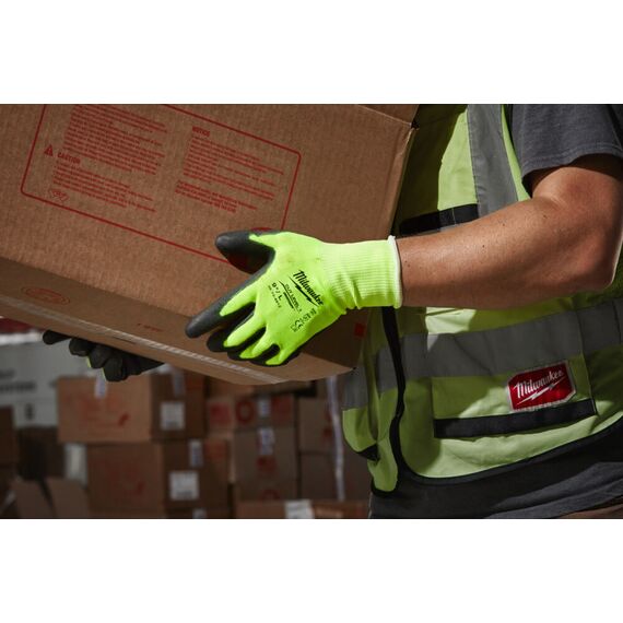 Перчатки рабочие Milwaukee HI-VIS CUT A GLOVES 9／L - 4932479918, Модель: HI-VIS CUT A GLOVES 9／L, Цвет: Черный, салатовый, внеший вид, изображение 3
