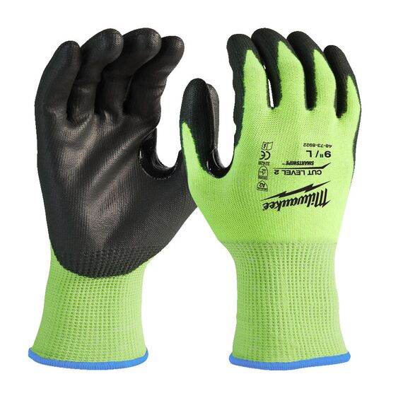 Перчатки рабочие Milwaukee HI-VIS CUT B GLOVES 9／L - 4932479923, Модель: HI-VIS CUT B GLOVES 9／L, Цвет: Черный, салатовый, внеший вид
