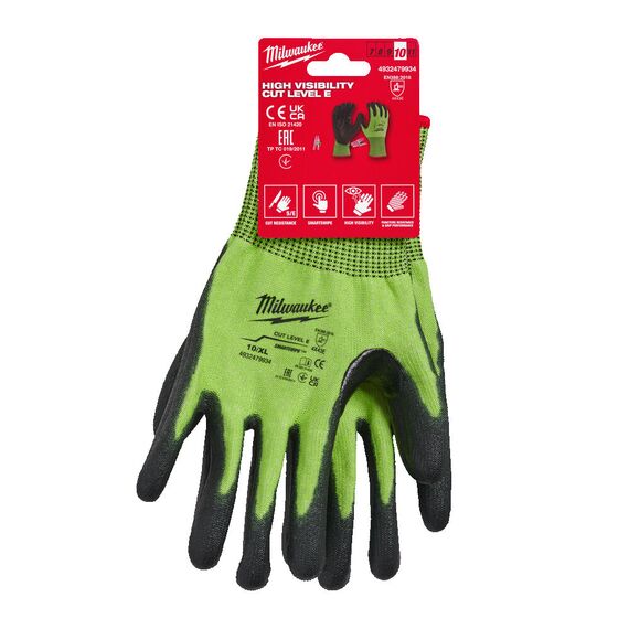 Перчатки рабочие Milwaukee HI-VIS CUT E GLOVES10／XL - 4932479934, Модель: HI-VIS CUT E GLOVES10／XL, Цвет: Черный, салатовый, внеший вид, изображение 2