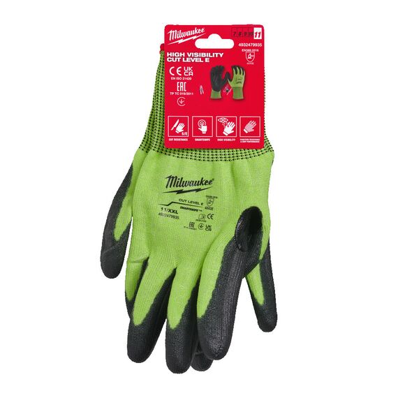 Перчатки рабочие Milwaukee HI-VIS CUT E GLOVES11／XXL - 4932479935, Модель: HI-VIS CUT E GLOVES11／XXL, Цвет: Черный, салатовый, внеший вид, изображение 2
