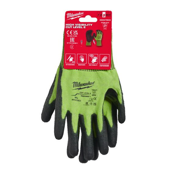Перчатки рабочие Milwaukee HI-VIS CUT E GLOVES9／L - 4932479933, Модель: HI-VIS CUT E GLOVES9／L, Цвет: Черный, салатовый, внеший вид, изображение 2