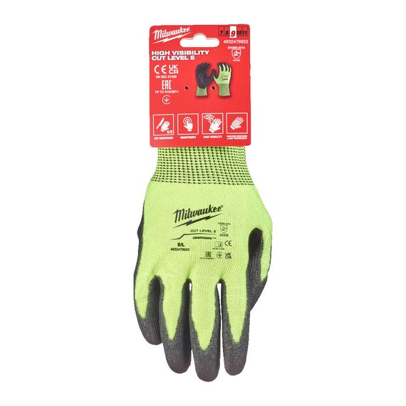 Перчатки рабочие Milwaukee HI-VIS CUT E GLOVES9／L - 4932479933, Модель: HI-VIS CUT E GLOVES9／L, Цвет: Черный, салатовый, внеший вид, изображение 3