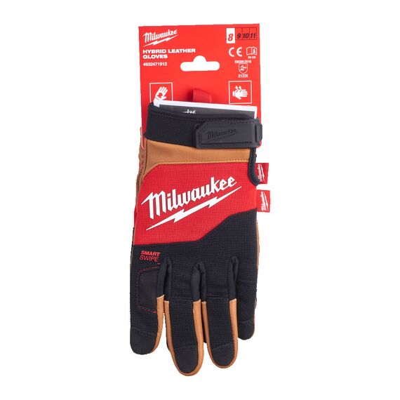Перчатки рабочие Milwaukee HYBRID LEATHER GLOVES 7／S - 4932479726, Модель: HYBRID LEATHER GLOVES 7／S, Цвет: Черный, салатовый, внеший вид, изображение 3