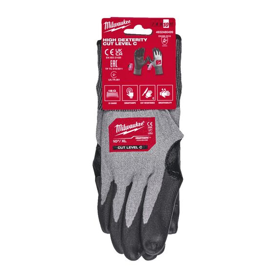 Перчатки рабочие Milwaukee Hi-Dex Cut C Gloves 9／L - 4932480498, Модель: Hi-Dex Cut C Gloves 9／L, Цвет: Серый, черный, красный, внеший вид, изображение 2